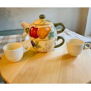 Beautiful HOME Floral Ceramic Teapot and Cup (two extra Teacups in white)